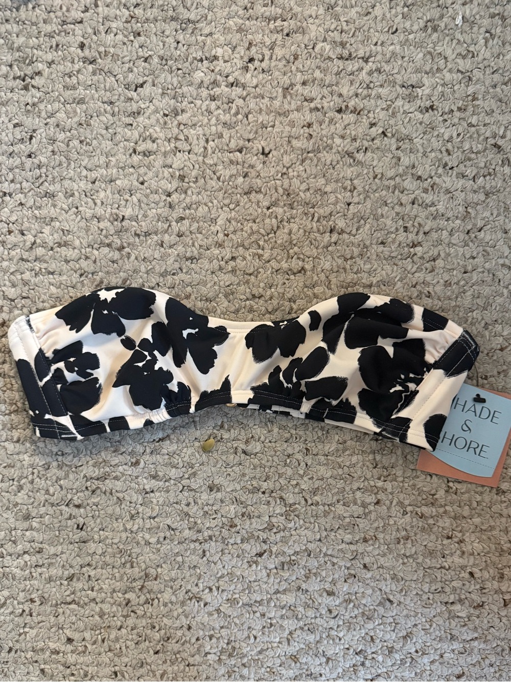 Shade & Shore White Bandeau Bikini Top with Black Floral Print